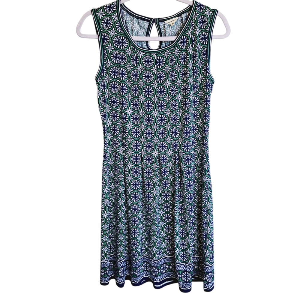 Max Studio Pattern Sleeveless A-Line Fit & Flare Dress With Box Pleats Size Med